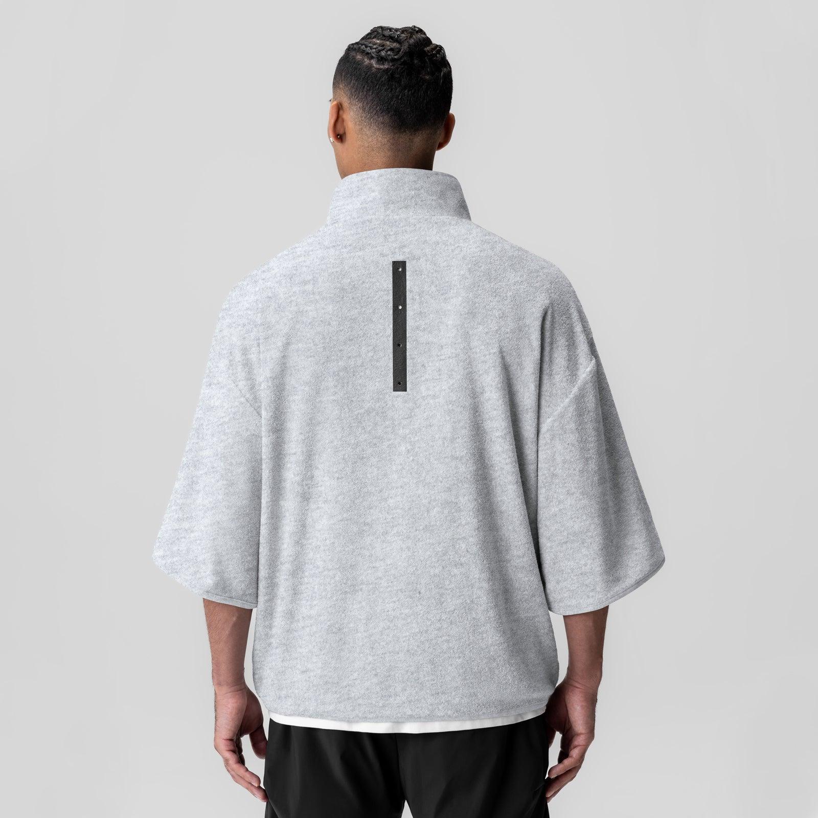 1057. Towel Terry Quarter Zip Oversized Tee - Heather Grey Product Image