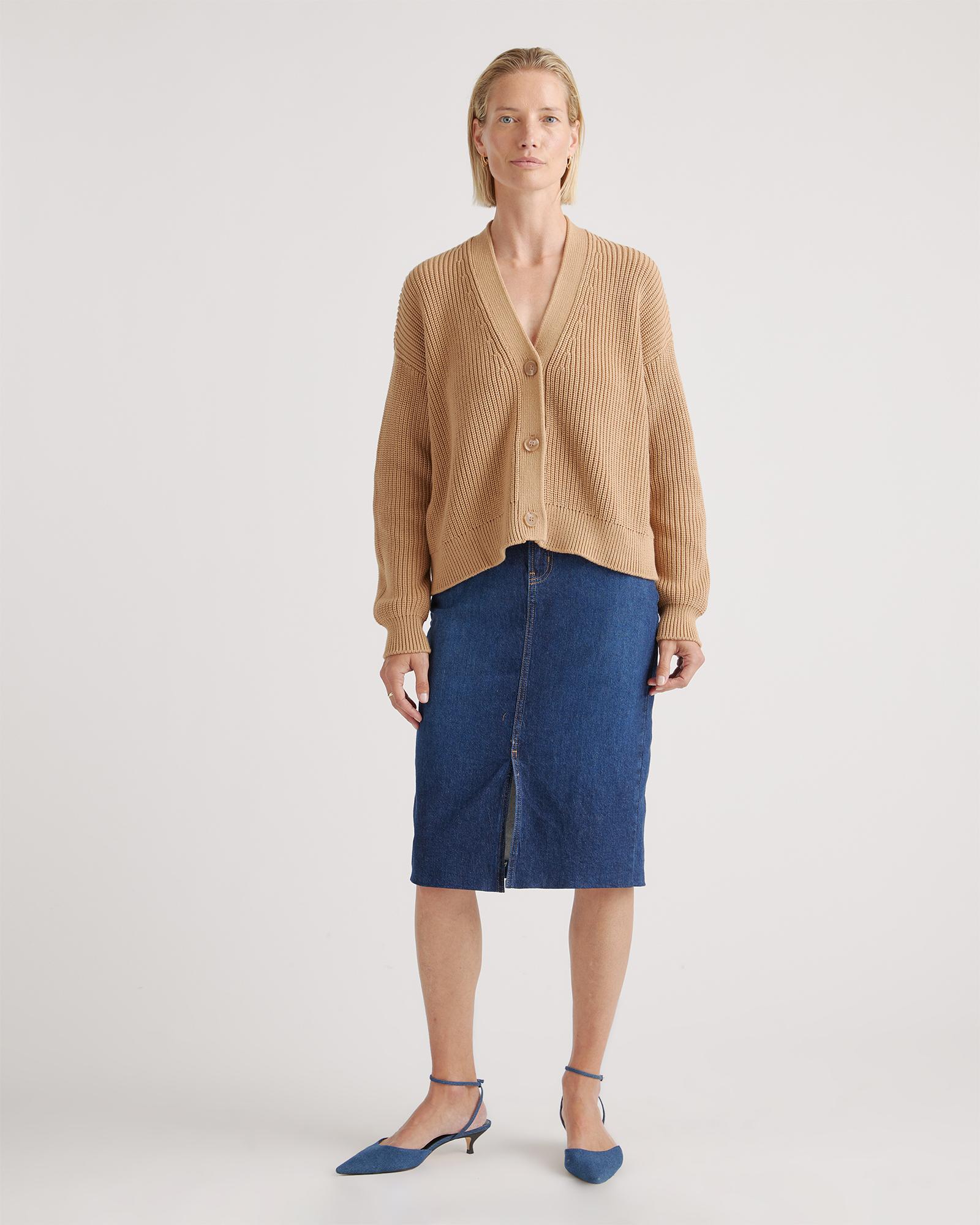 Quince | Women's Fisherman Boxy Cropped Cardigan Sweater Organic Cotton Product Image