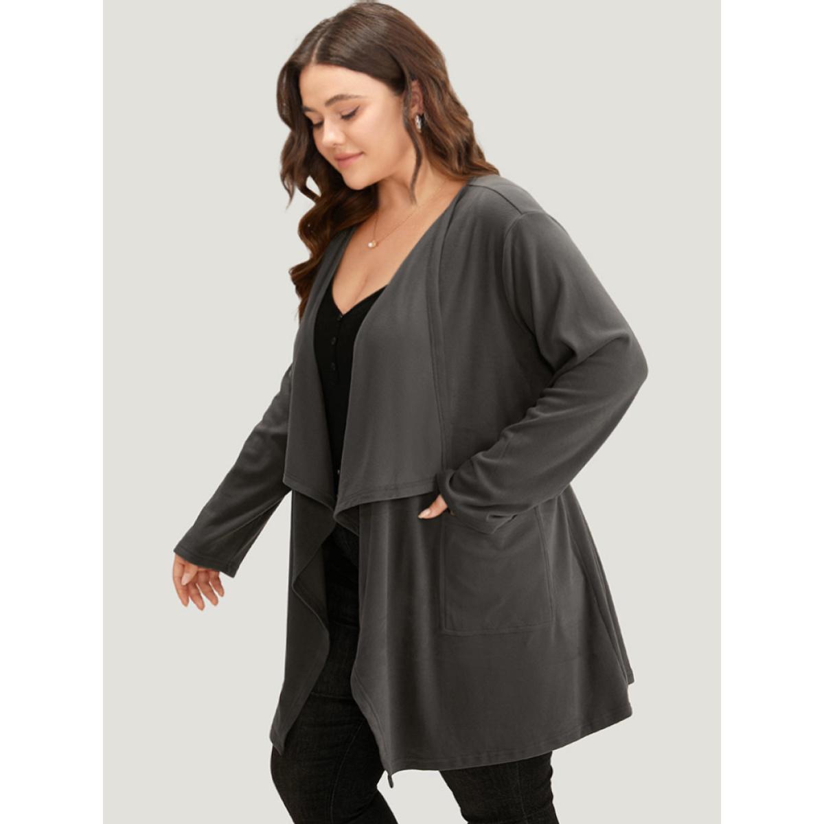 Plus Size Halloween Plain Pocket Belted Knot Coat Women DimGray Casual Plain Ladies Dailywear Winter Coats BloomChic 14-16/1X Product Image