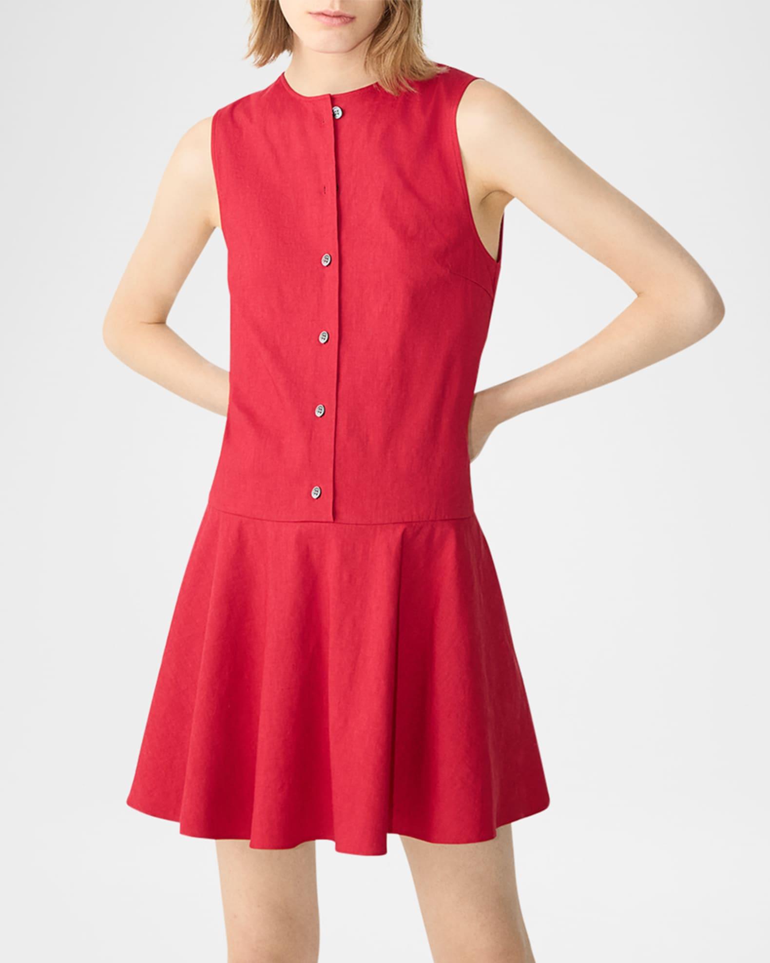 Drop-Waist Crunch Linen Mini Dress Product Image