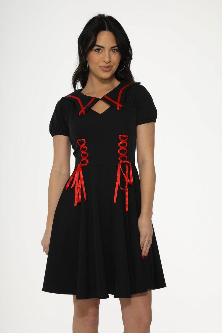 Black & Red Trim Gothic Swing Dress Product Image