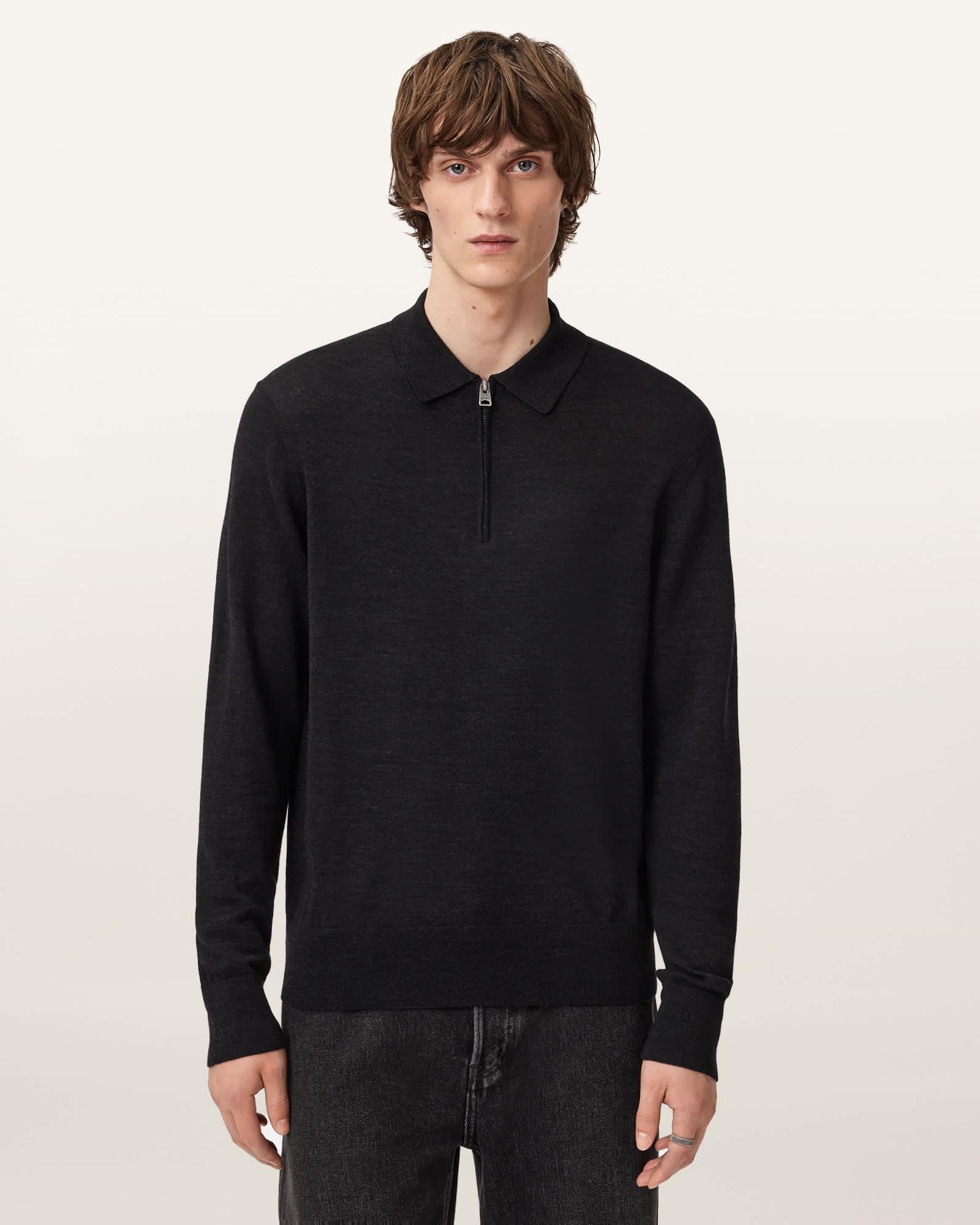 Albany Merino Ramskull Polo Cinder Black | ALLSAINTS US Product Image