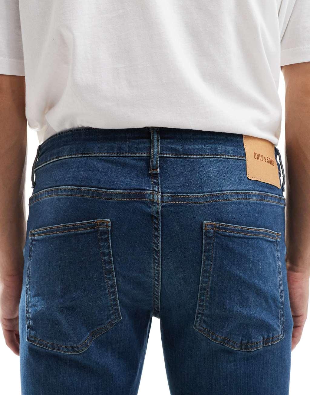 ONLY & SONS Loom slim fit jeans in mid blue wash Product Image