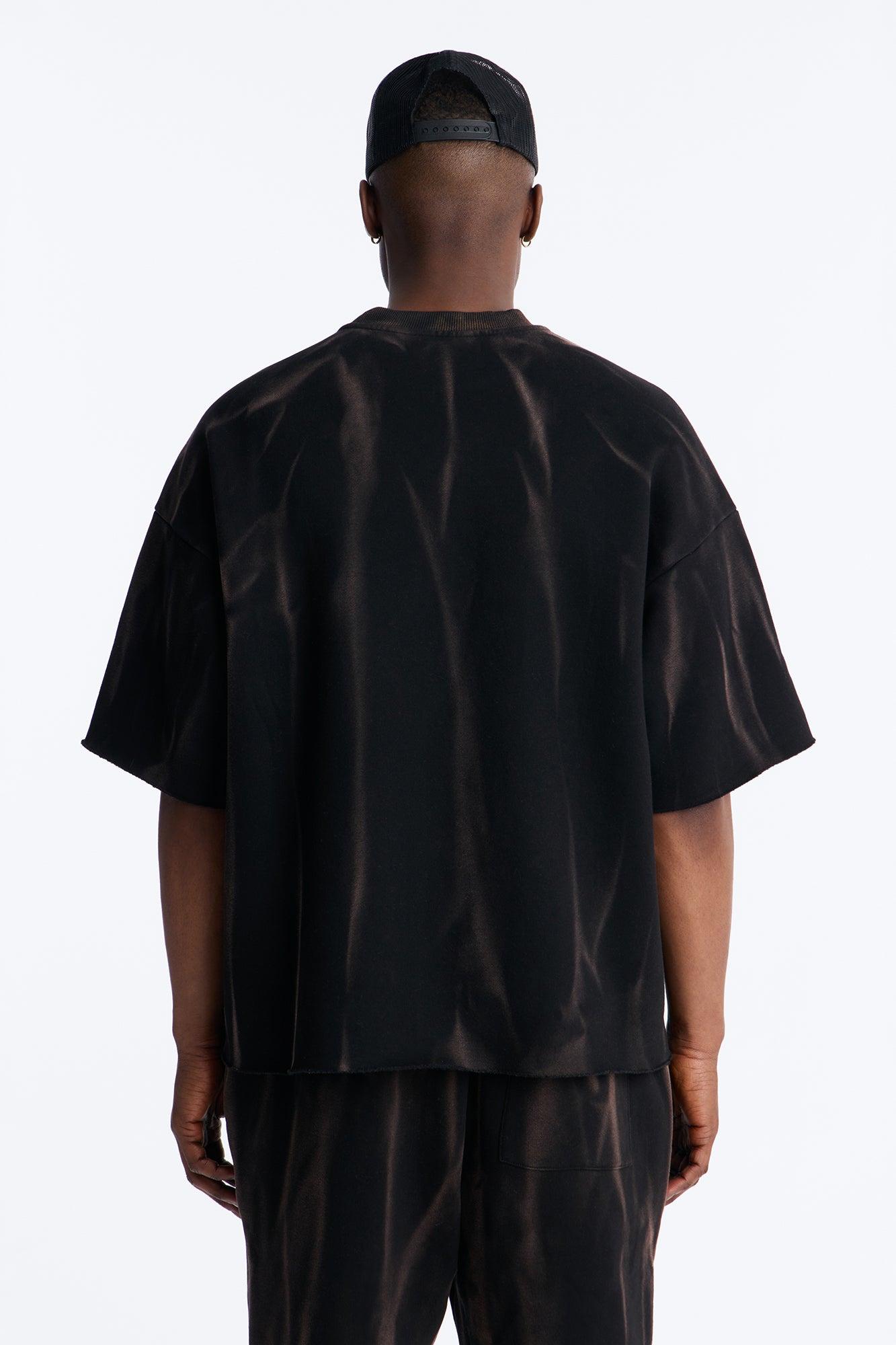 Oversized Bleach Washed Short Sleeve Fleece Tee - Black Product Image