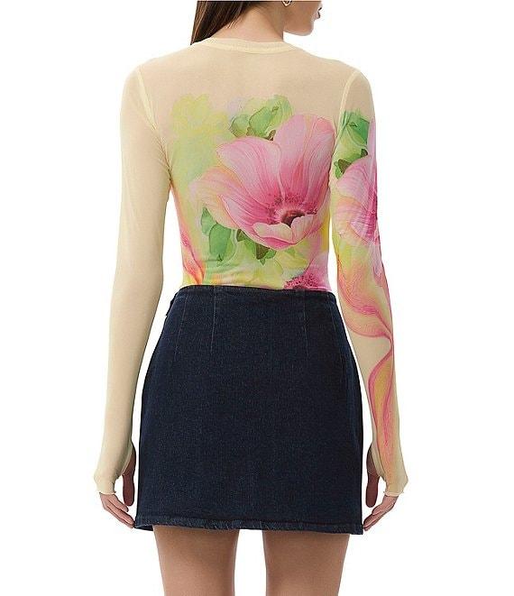 AFRM Kaylee Floral Print Crew Neck Long Sleeve Mesh Top Product Image