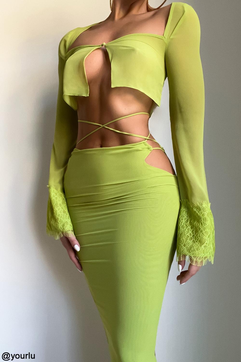 Tara  lime green georgette cropped top Product Image