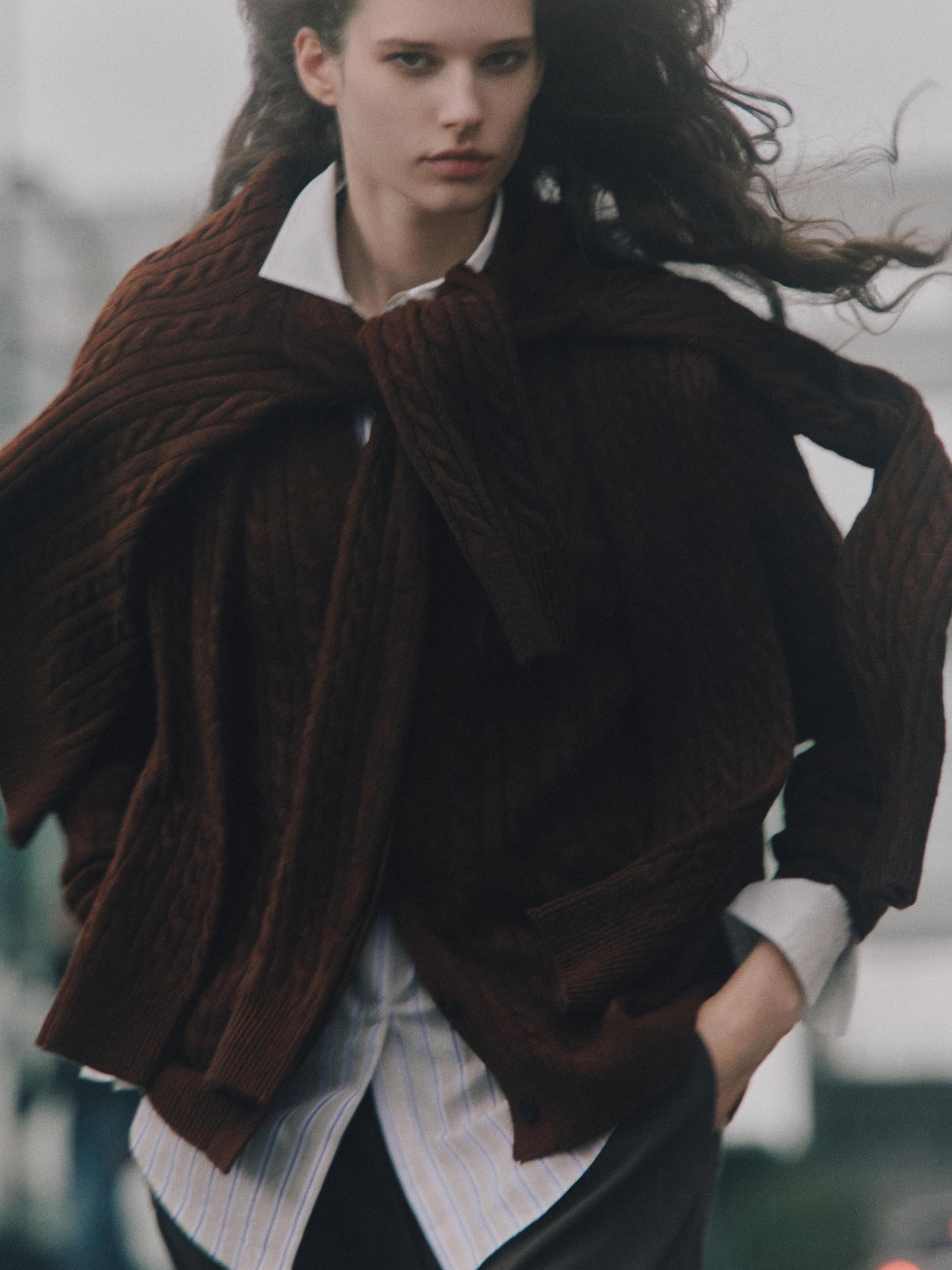 Wool blend cardigan with scarf detail Product Image