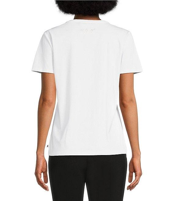 KARL LAGERFELD PARIS Stretch Knit Crew Neck Short Sleeve Crystal Eifel Tower Graphic Tee Product Image