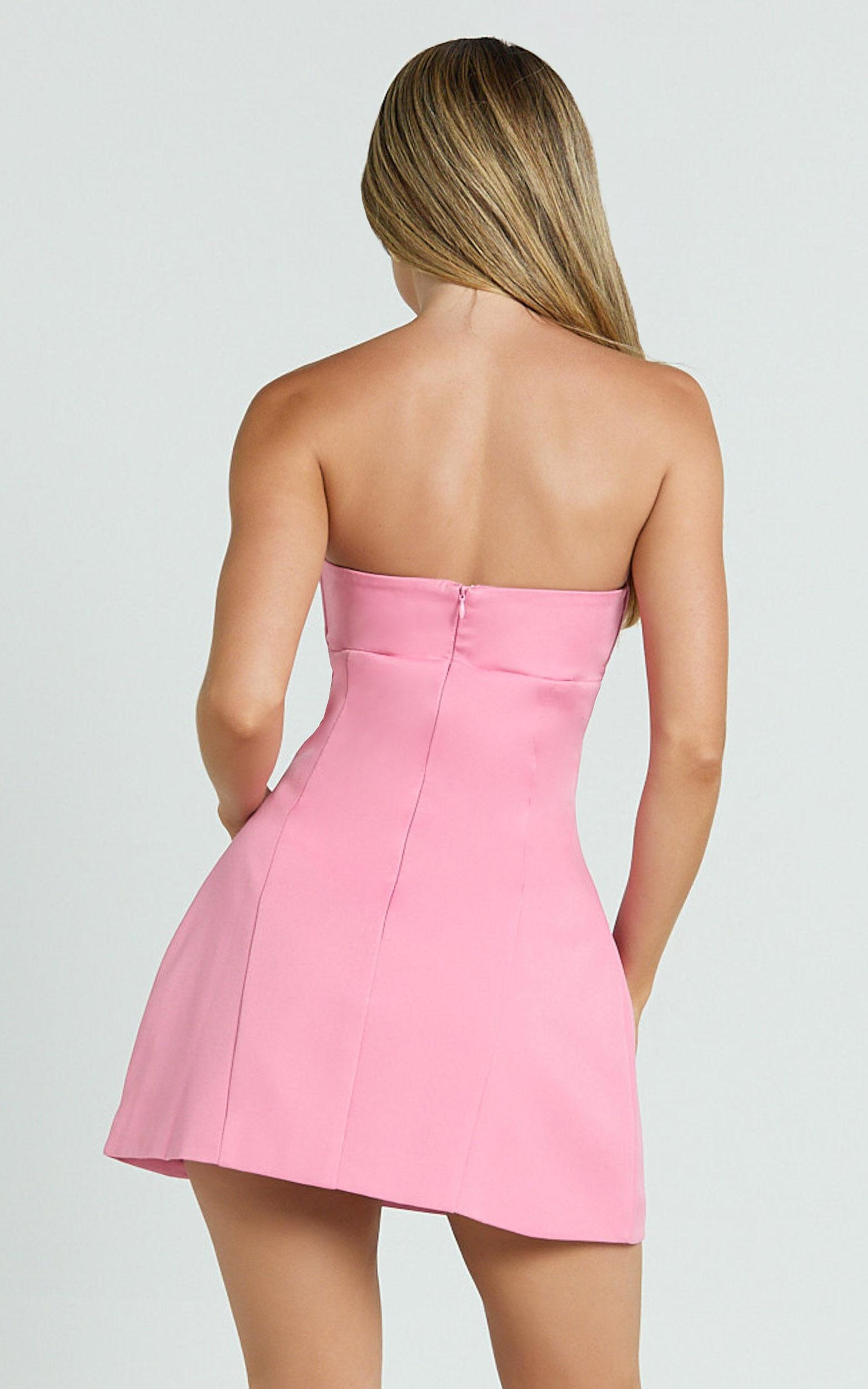 Odelle Mini Dress - Tulip Hem Cut Out 3D Floral Dress in Pink Product Image