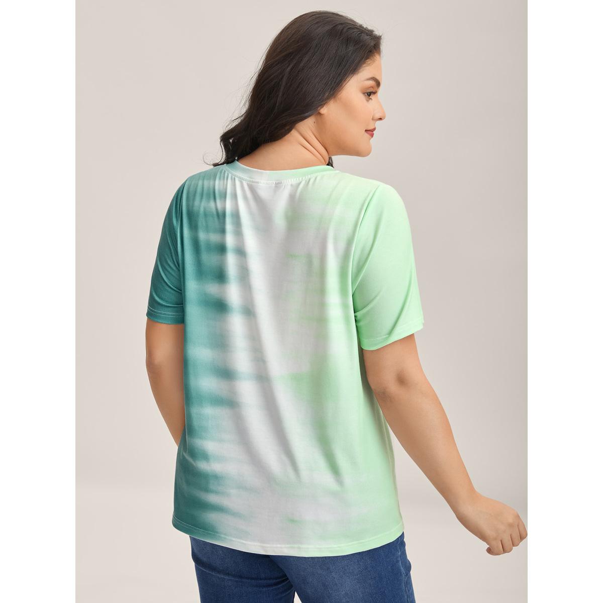 Plus Size Tie-Dye Round Neck T-Shirt Multicolor Women Non Round Neck Everyday-Casual T-shirts BloomChic 30/6X Product Image