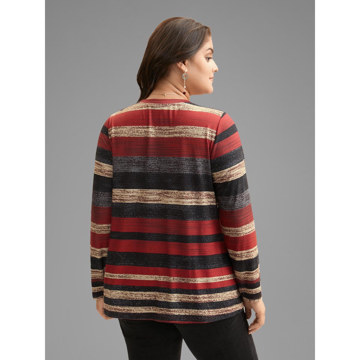 Plus Size Holiday Colorful Striped Tee Multicolor Women Casual Contrast Round Neck Everyday T-shirts BloomChic 28/5X Product Image