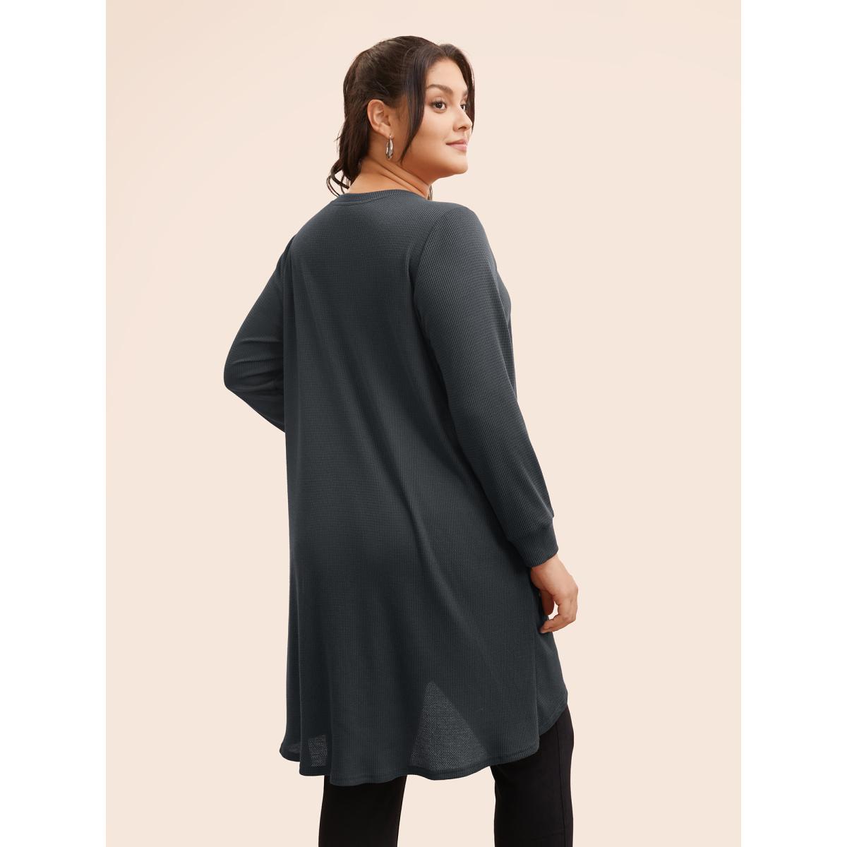 Plus Size Solid Waffle Knit Overlap Hem T-shirt DimGray Women Leisure Overlapping Round Neck Casual T-shirts BloomChic 22-24/3X Product Image