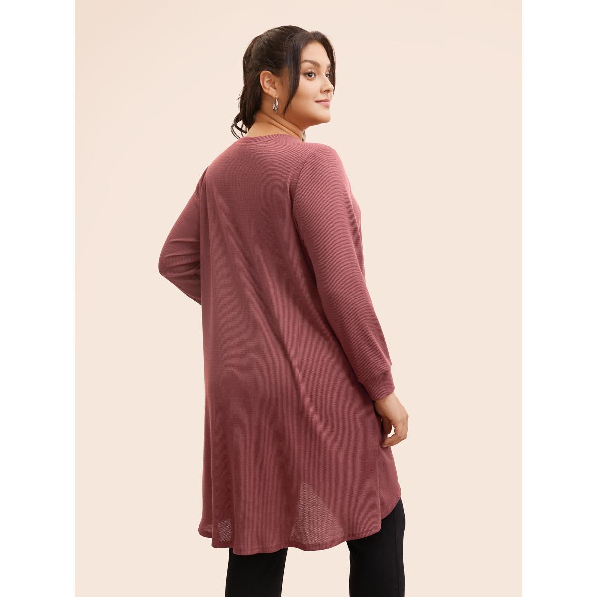 Plus Size Solid Waffle Knit Overlap Hem T-shirt DustyPink Women Casual Overlapping Round Neck Everyday T-shirts BloomChic 30/6X Product Image