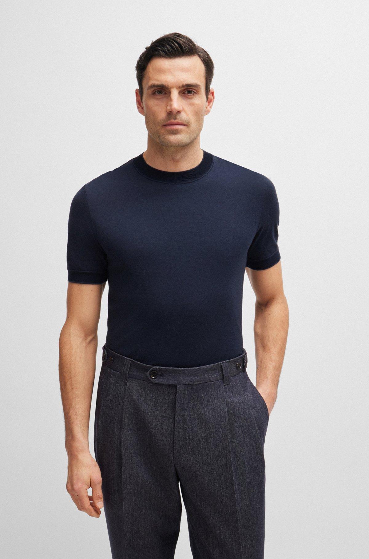 Regular-fit T-shirt in two-tone cotton and cashmere Product Image