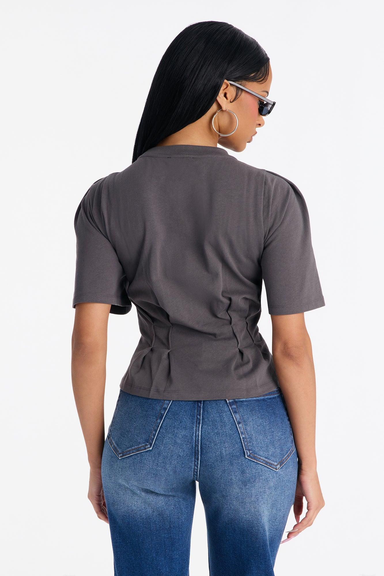 Keep It Edgy Crew Neck Tee - Charcoal Female Product Image