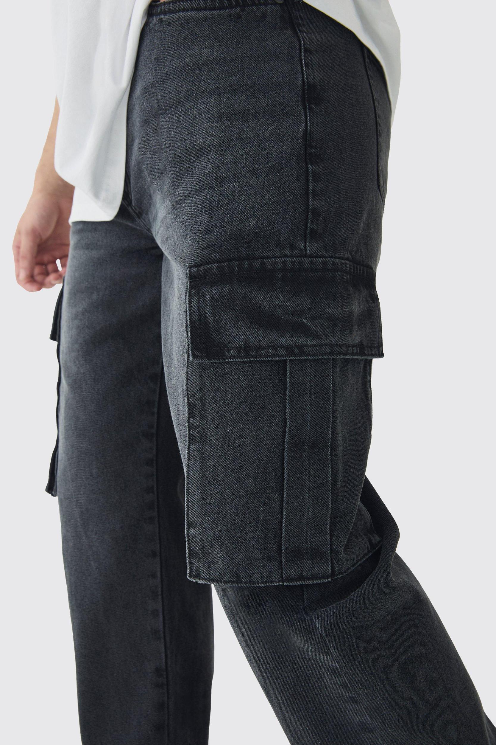 Tall Straight Rigid Cargo Jeans | boohooMAN USA Product Image