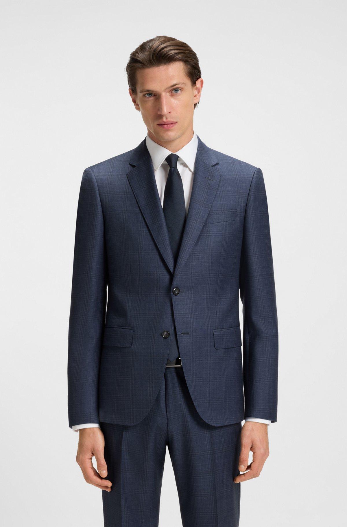 Two-piece slim-fit suit in checked virgin wool Product Image