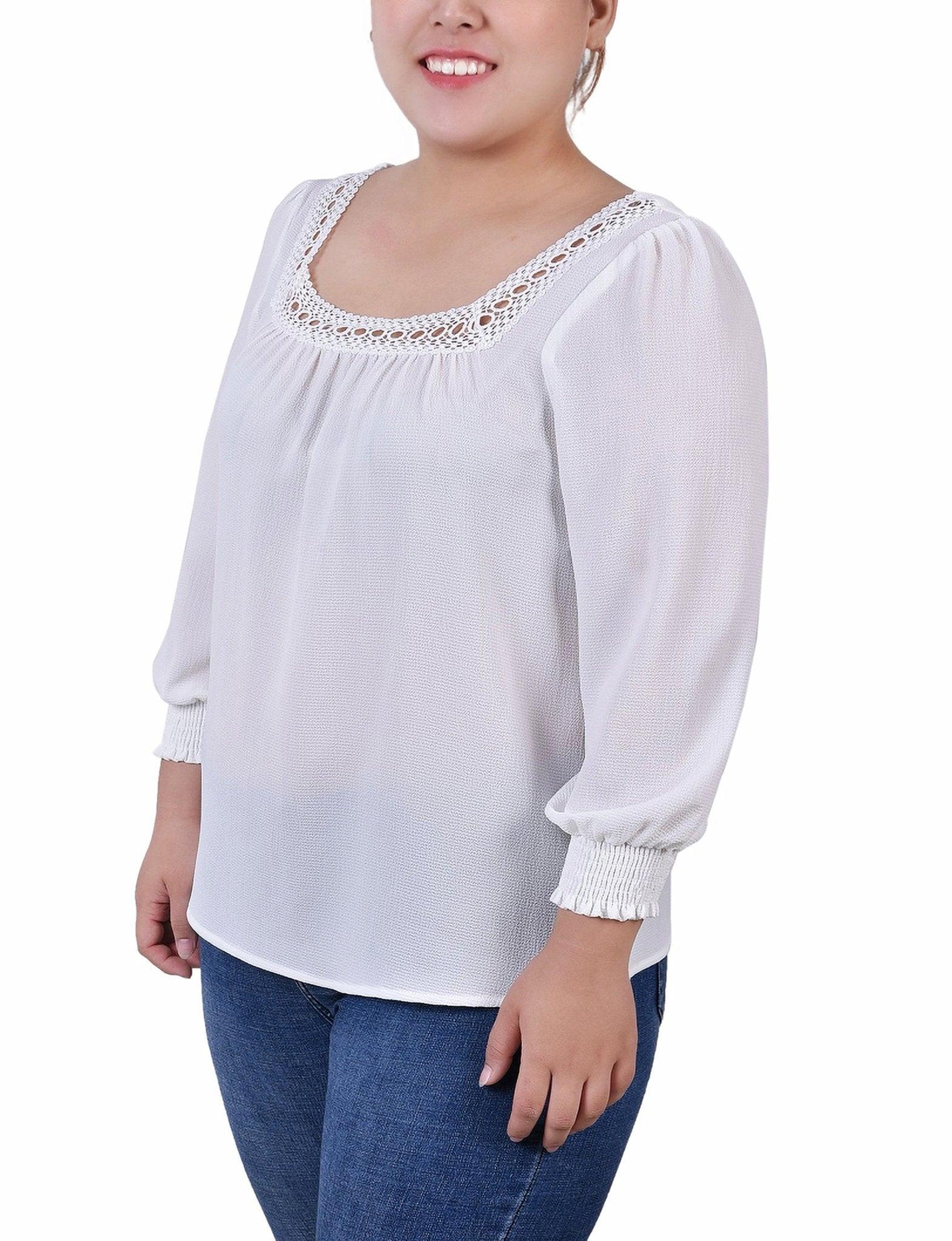 Ivory 3/4 Sleeve Square Neck Blouse - Plus Product Image