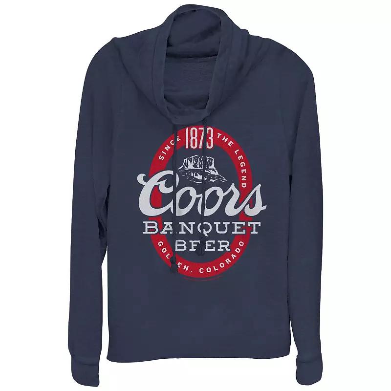 Plus Size Coors Banquet Beer Cowlneck Graphic Lightweight Long Sleeve, Women's, Size: 2XL, Blue Product Image