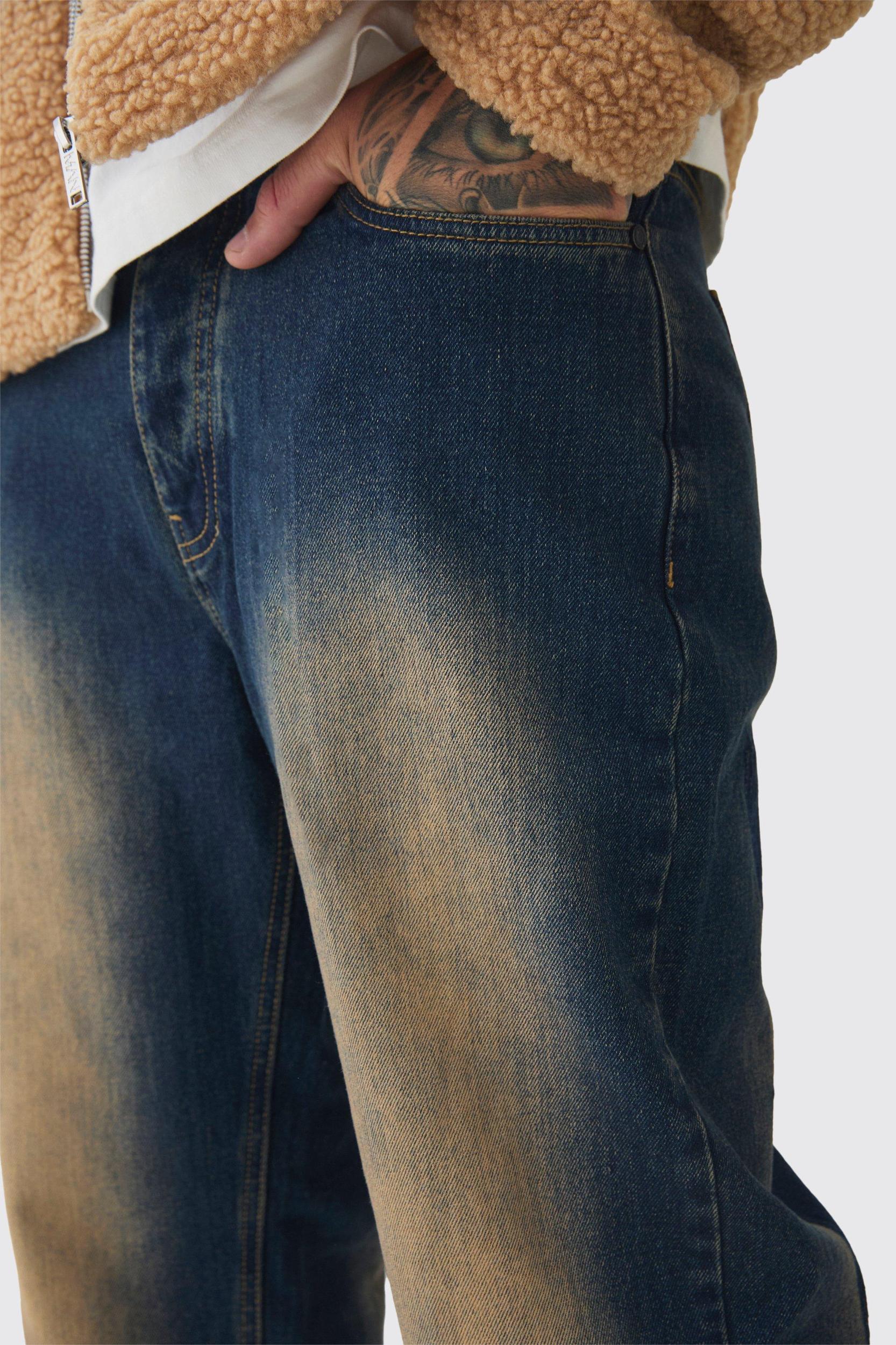 Tall Extreme Patchwork Double Layered Flared Jeans | boohooMAN USA Product Image