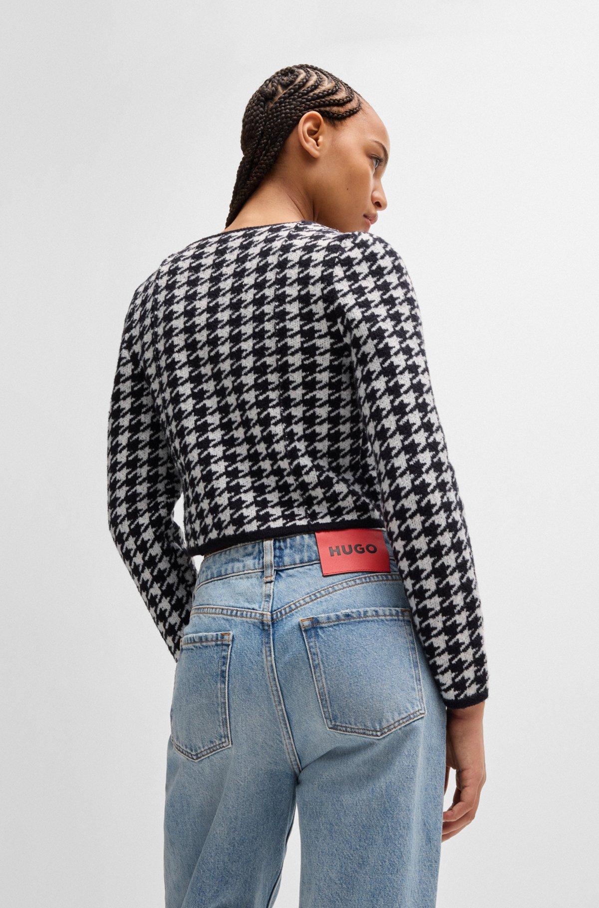 Cropped cardigan in a houndstooth cotton blend Product Image