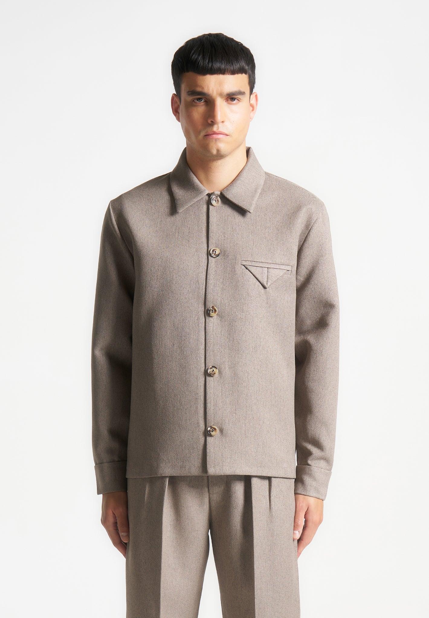 Leo - Textured Tailored Long Sleeve Overshirt - Taupe Male Product Image