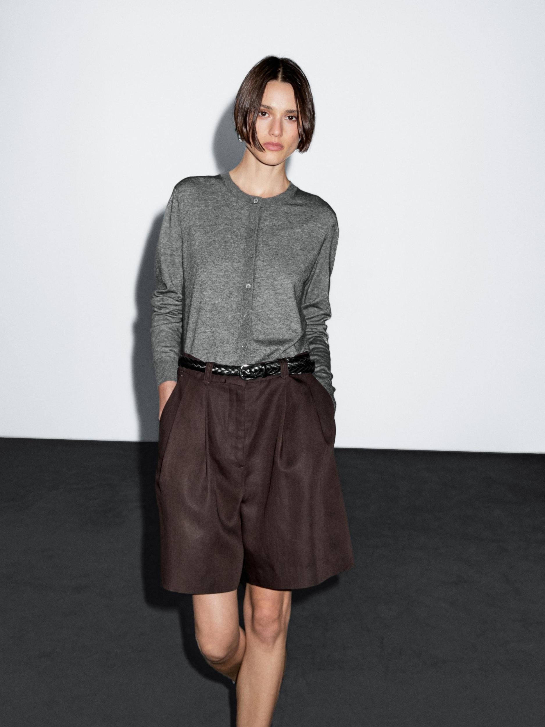 Wool blend knit cardigan with crew neck Product Image