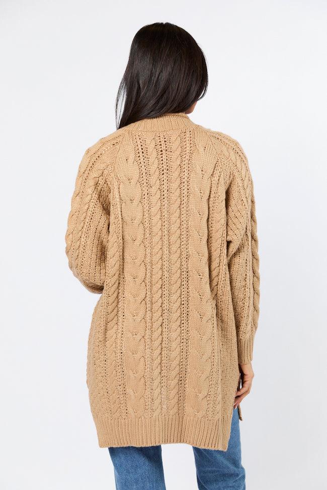 Sweet Nothings Tan Chunky Cable Knit Cardigan FINAL SALE Product Image