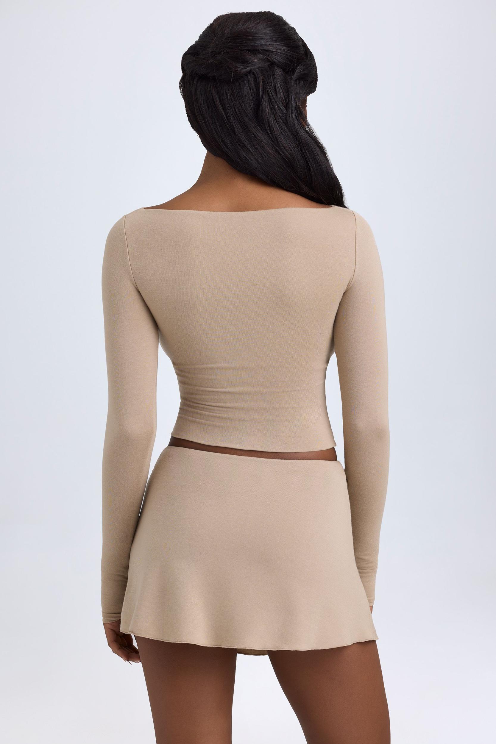 Modal Cut-Out Button-Detail Top in Taupe Female Product Image