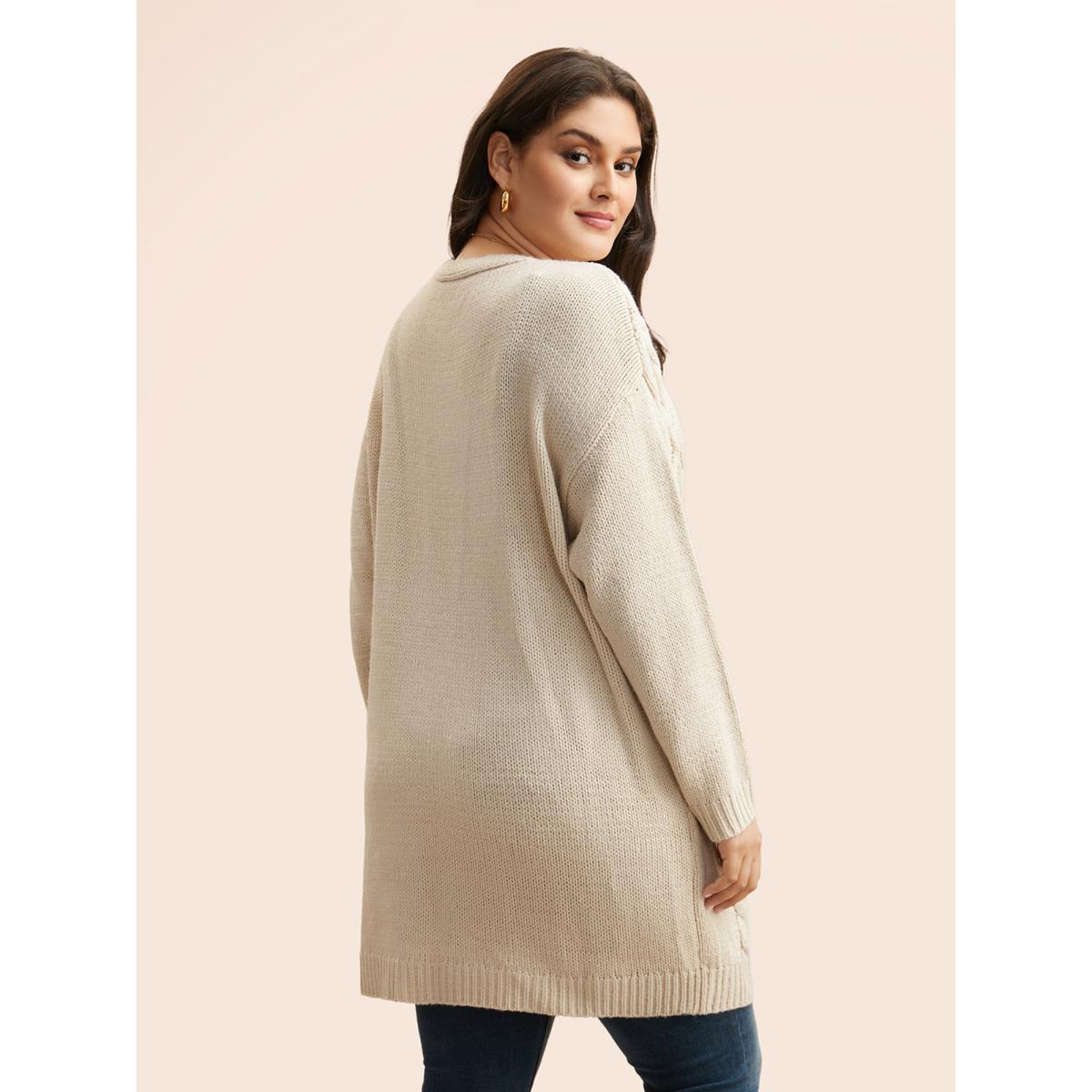 Plus Size Cable Knit Drop Shoulder Pocket Cardigan WhiteSmoke Women Casual Loose Sleeveless Everyday Cardigans BloomChic 26/4X Product Image