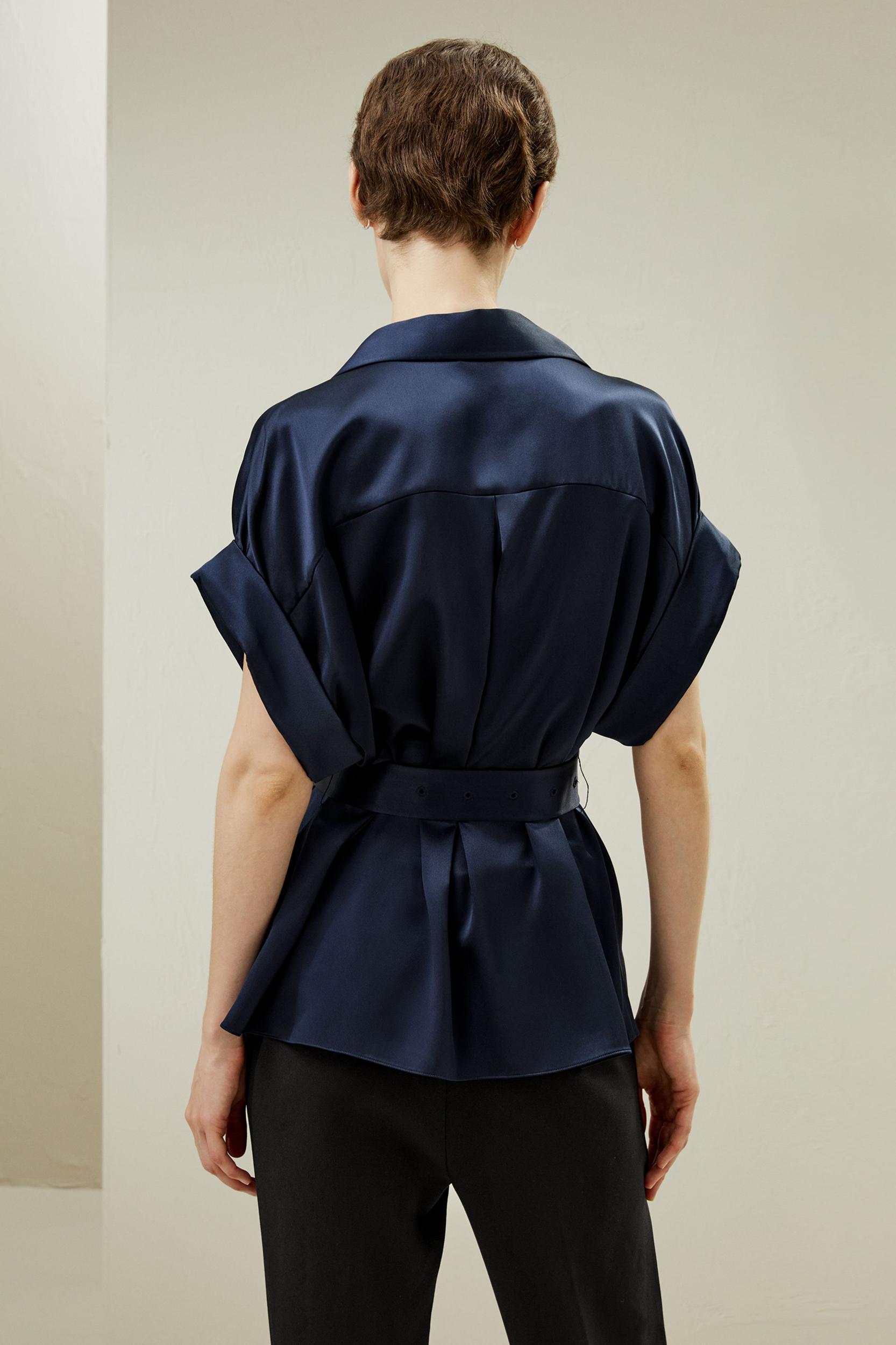 LILYSILK Silk Trench Jacket for Women Navy Blue Natural Silk Luxurious Roll-Up Trench Coat L Product Image