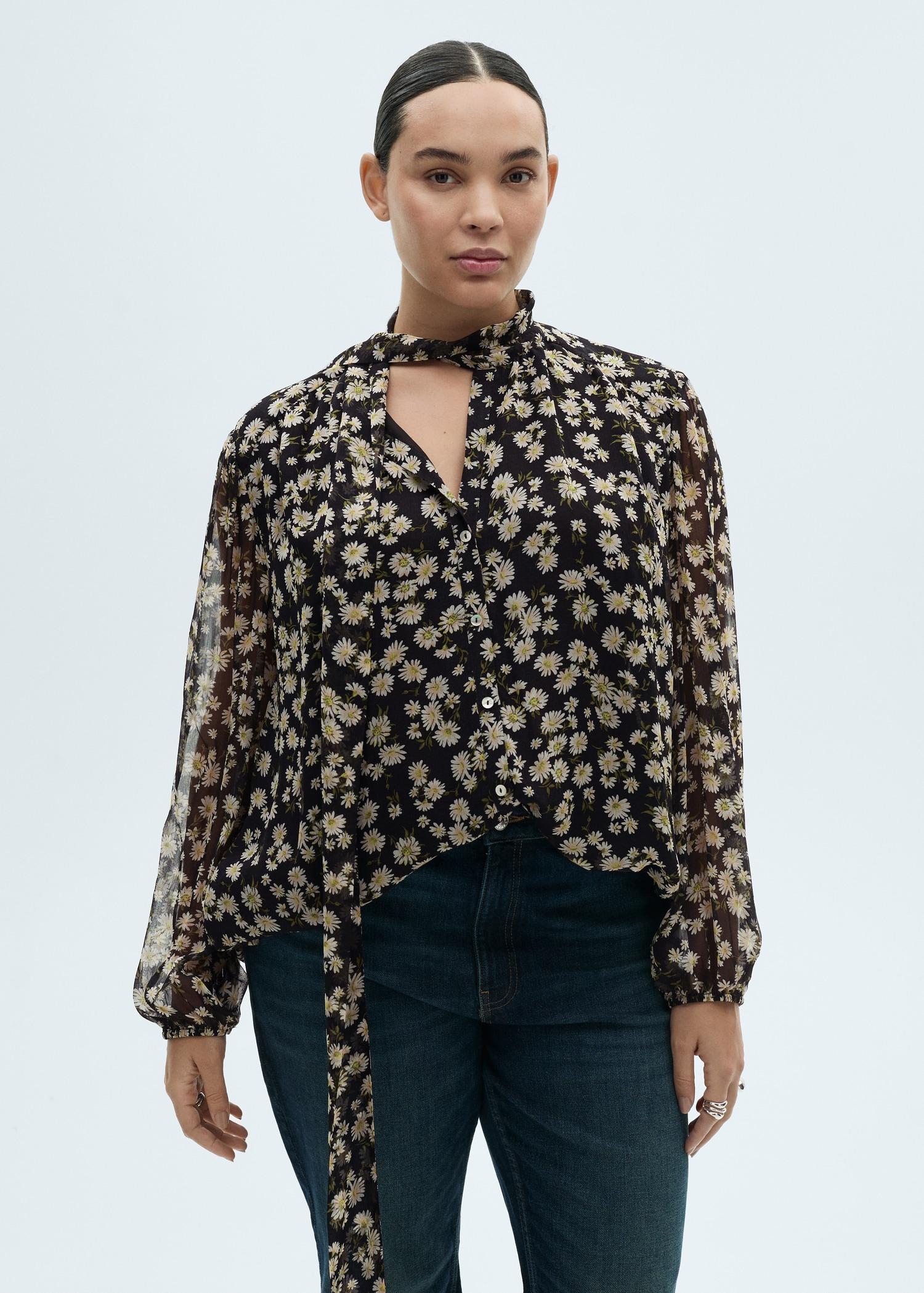 Floral tie blouse - Women | MANGO USA Product Image