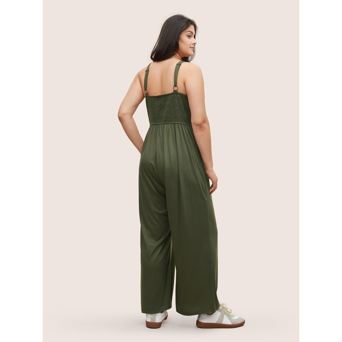 Plus Size ArmyGreen Supersoft Essentials Shirred Pocket Cami Jumpsuit Women Casual Sleeveless Non Everyday Loose Jumpsuits BloomChic 18-20/2X Product Image