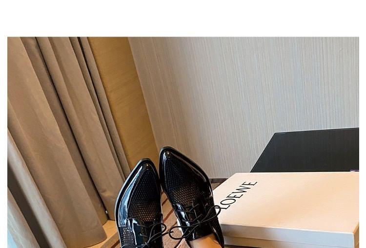 Mesh Panel Chunky Heel Lace-Up Shoes Product Image
