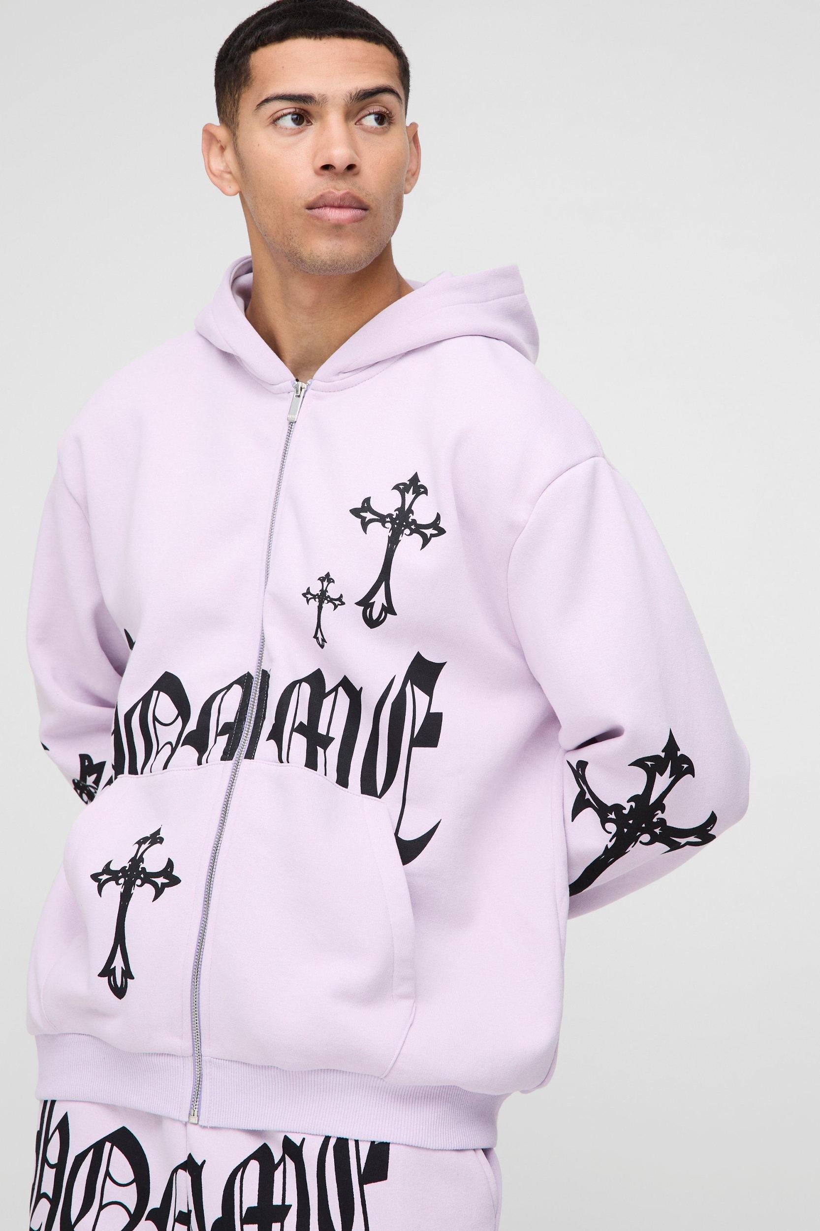 Oversized Homme Cross Zip Hooded Tracksuit | boohooMAN USA Product Image