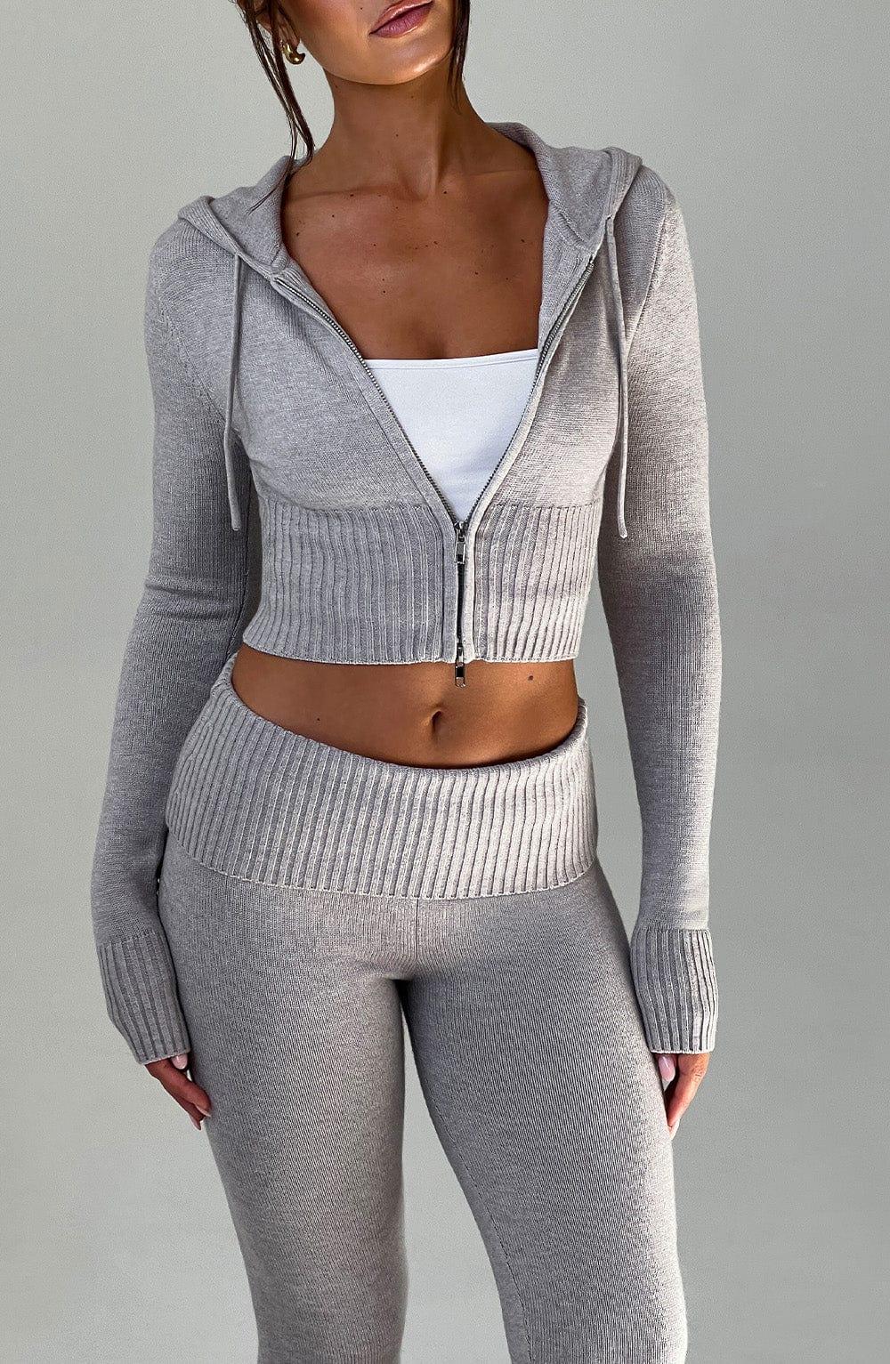 Portia Knit Hoodie - Light Grey Marl Product Image