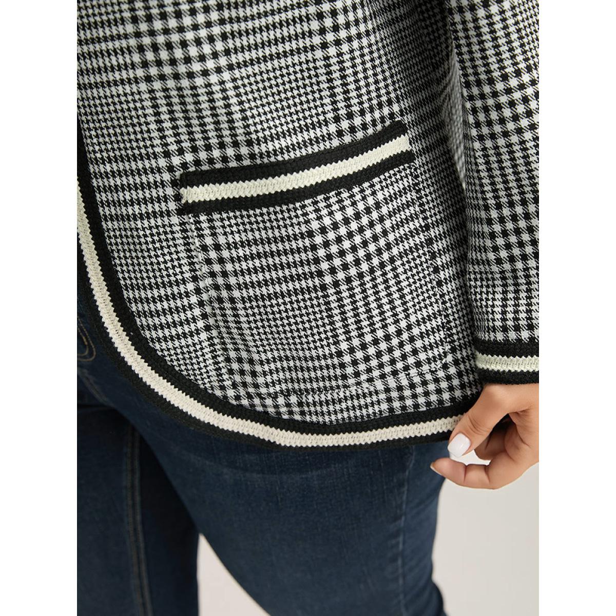 Plus Size Gingham Contrast Webbing Pocket Blazer Women Black Elegant Contrast Ladies Dailywear Winter Coats BloomChic 22-24/3X Product Image