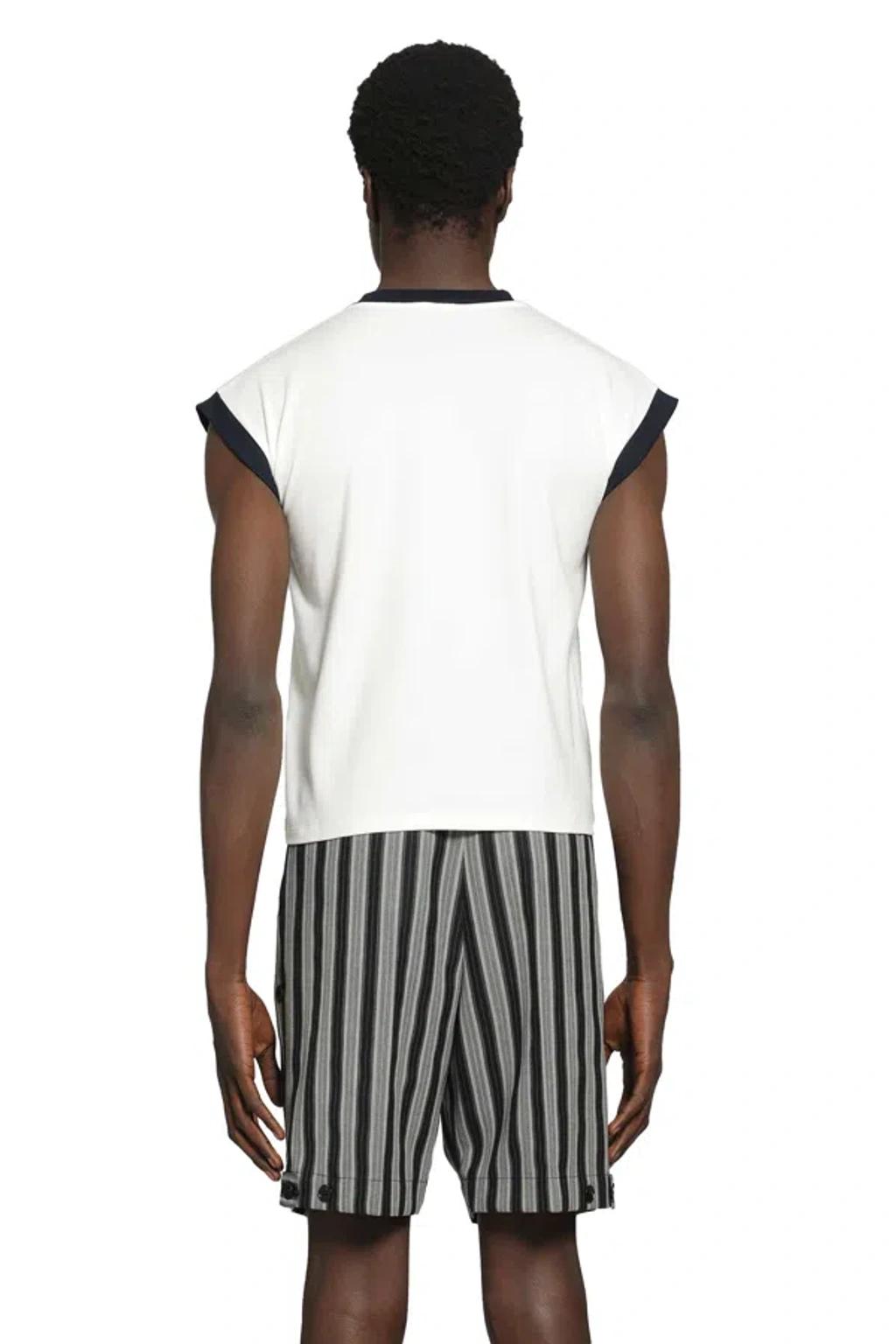 VERSACE Stretch Cotton V Neck Slim Fit T Shirt In White Product Image