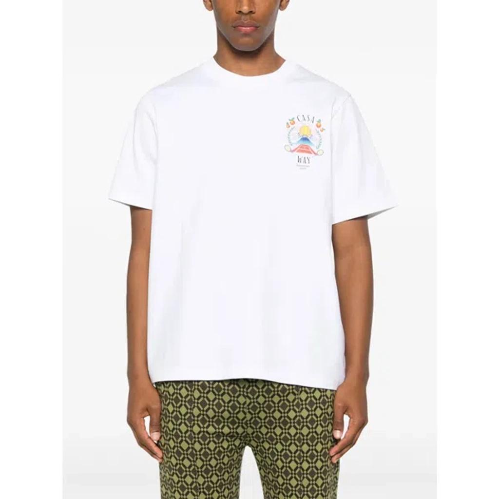 CASABLANCA T-shirt Girocollo Con Logo Sul Fronte In Cotone Bianca Uomo In Neutral Product Image