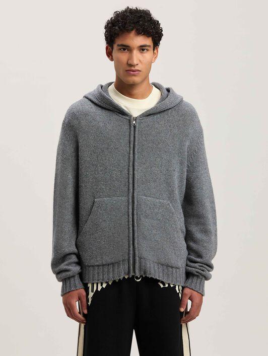 CURVED LOGO ZIP KNIT HOODY GREY MELANGE Product Image