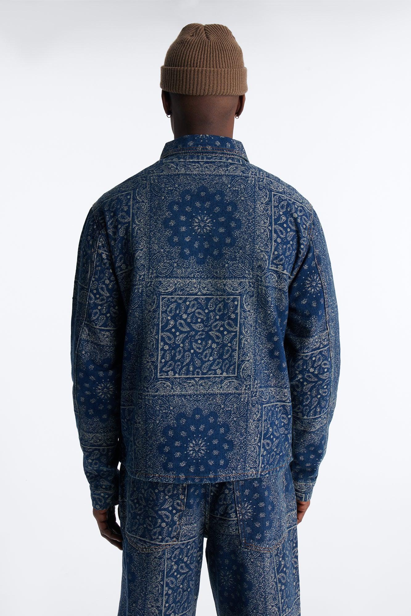 Cropped Street Paisley Denim Work Jacket - Dark Wash Product Image