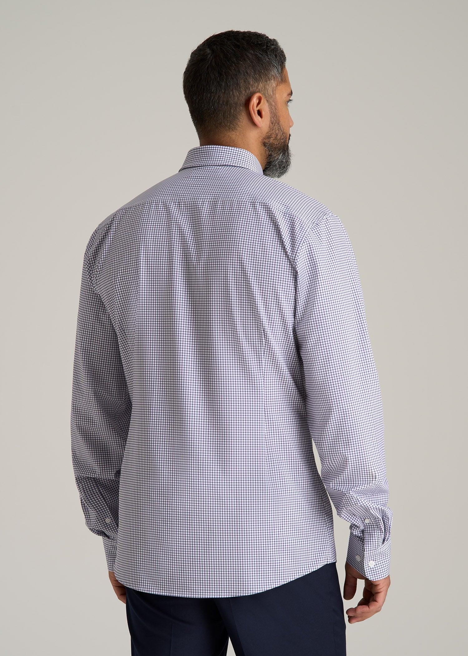 Traveler Stretch Dress Shirt for Tall Men in Plum and Black Grid Male Product Image