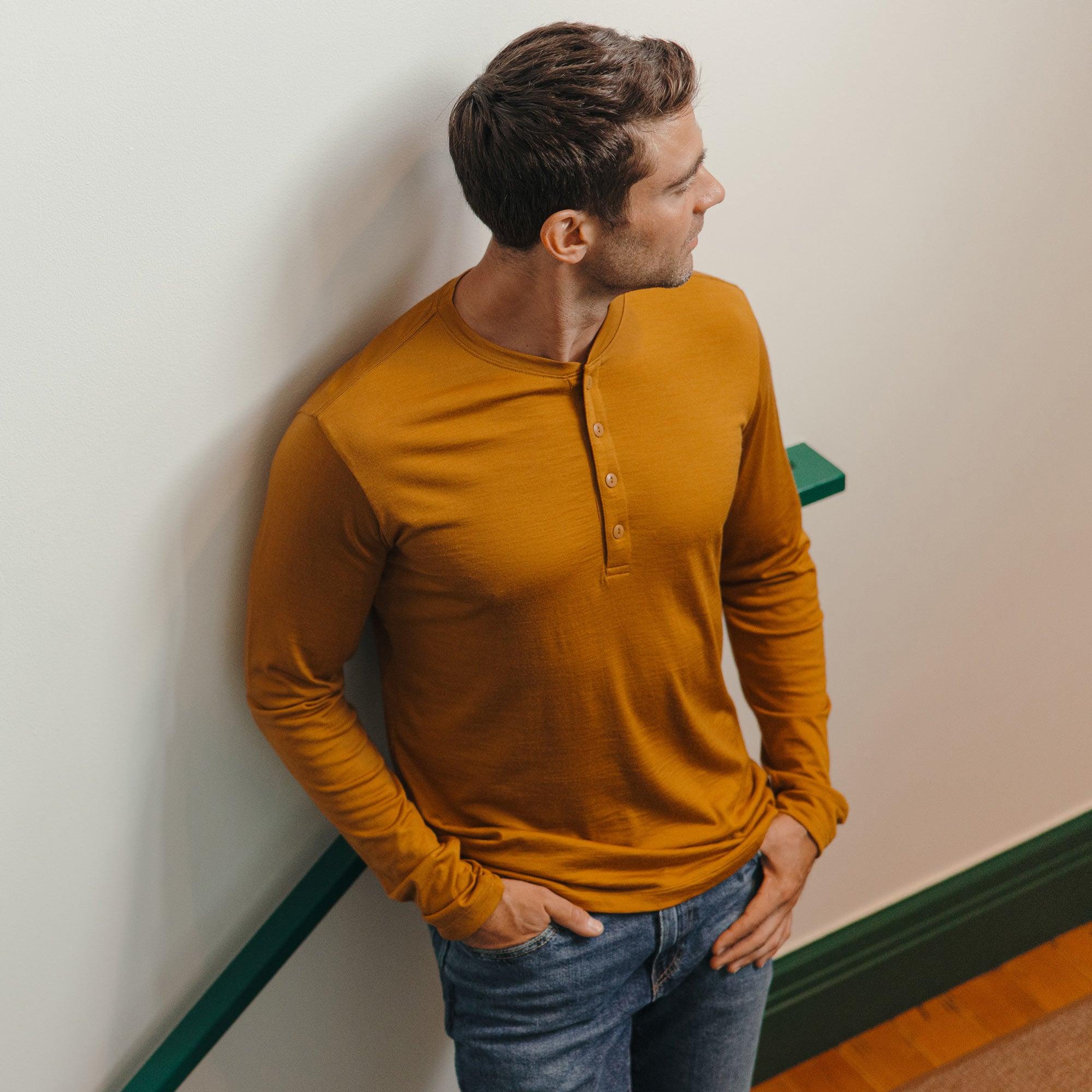 Merino Wool Henley | Ochre Product Image
