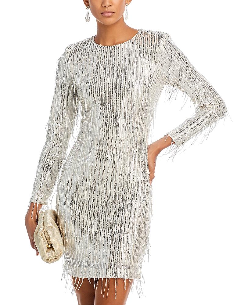 Le Bos Metallic Fortuny Round Neck 3/4 Sleeves Pearl Rhinestone Peplum 2-Piece Jacket Dress Product Image