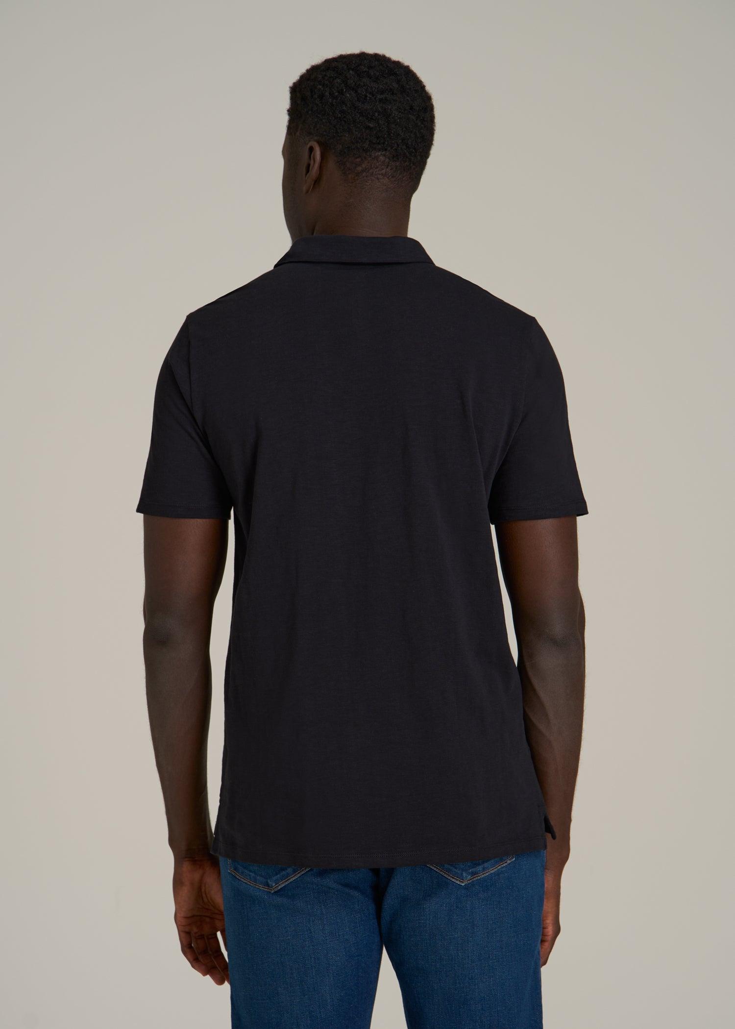Slub Self Collar Polo Shirt for Tall Men in Black Male Product Image