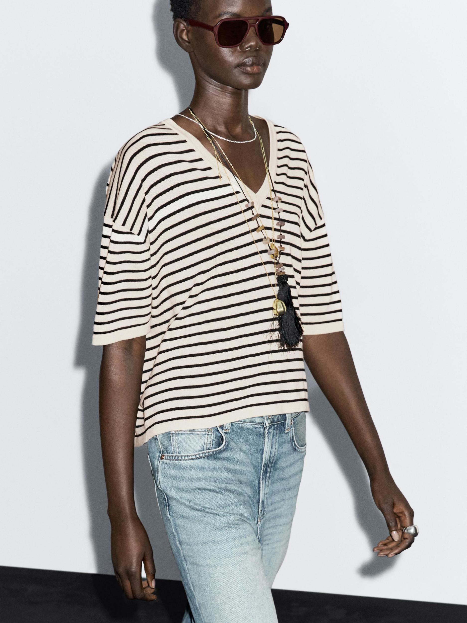 Striped V-neck sweater Product Image