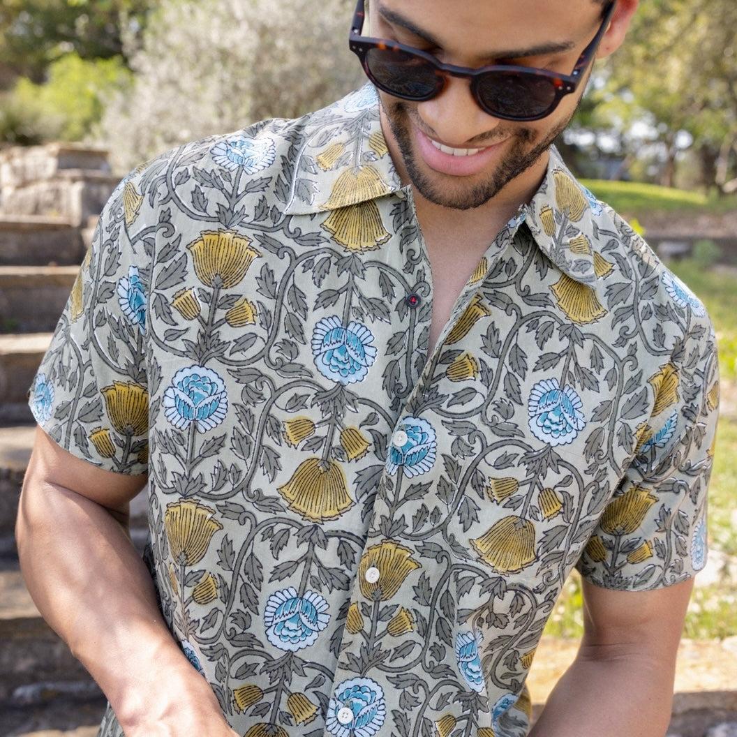 Floral Block Print Shirt - Olive Product Image