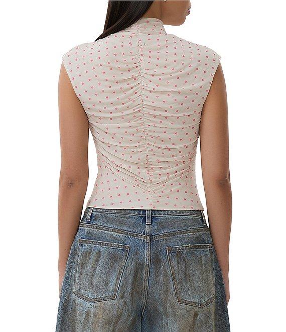 AFRM Jolie Dot Print Mesh Knit Ruched Mock Neck Short Sleeve Top Product Image