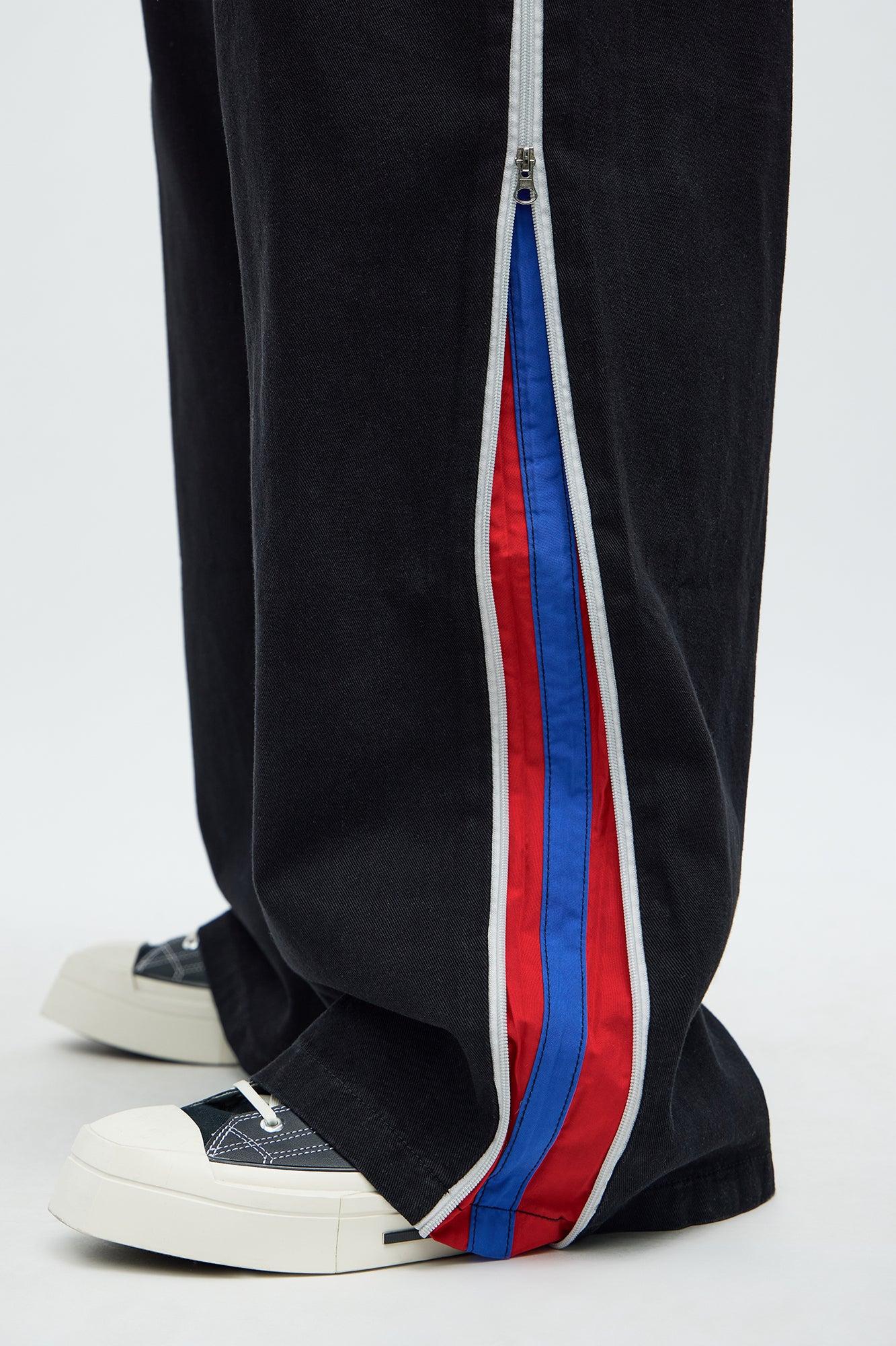 Baggy Side Stripe Zip Hit Jeans - Black Male Product Image