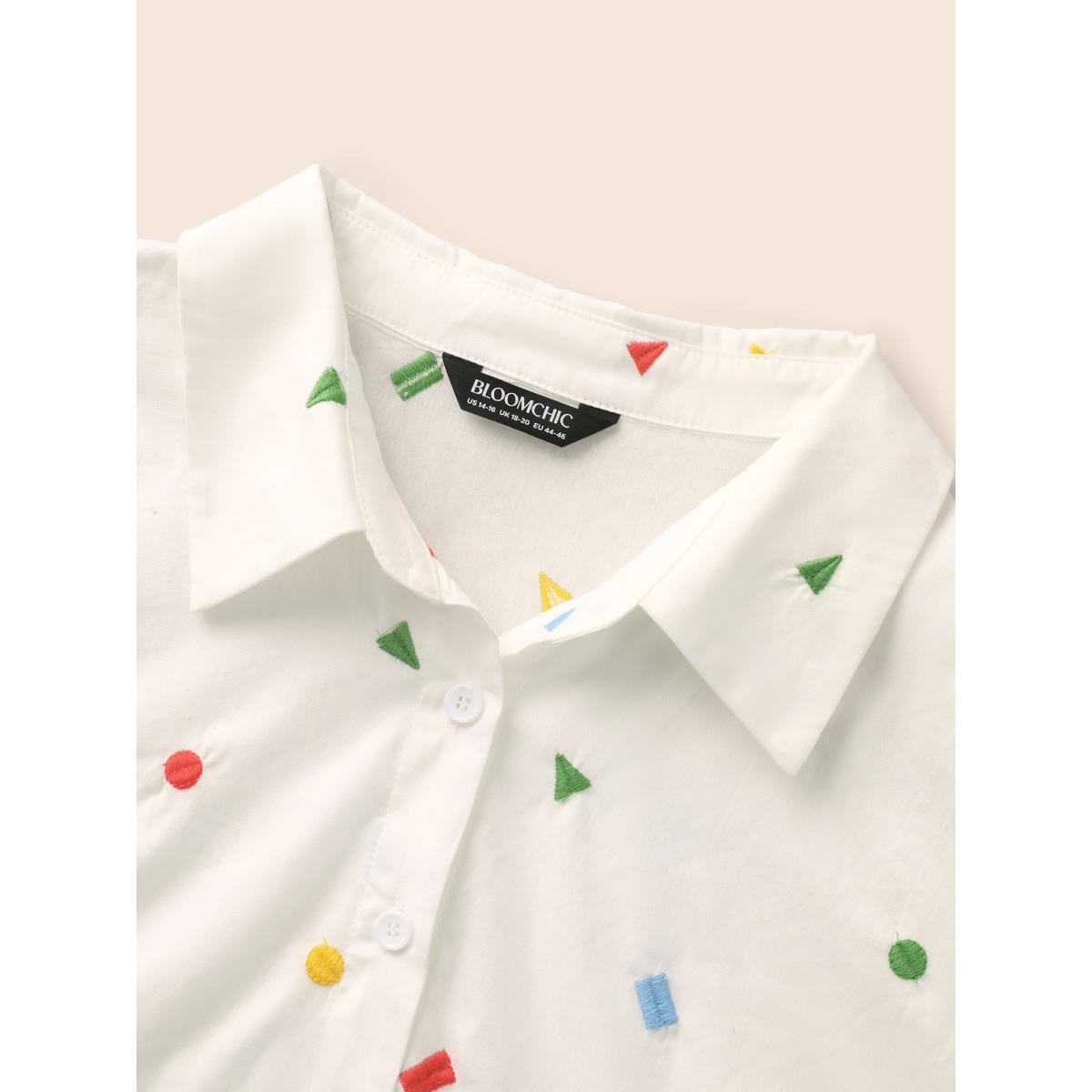 Plus Size Multicolor Cotton Geometric Embroidery Tunic Blouse Women Casual Short sleeve Shirt collar Everyday Blouses BloomChic 14-16/1X Product Image